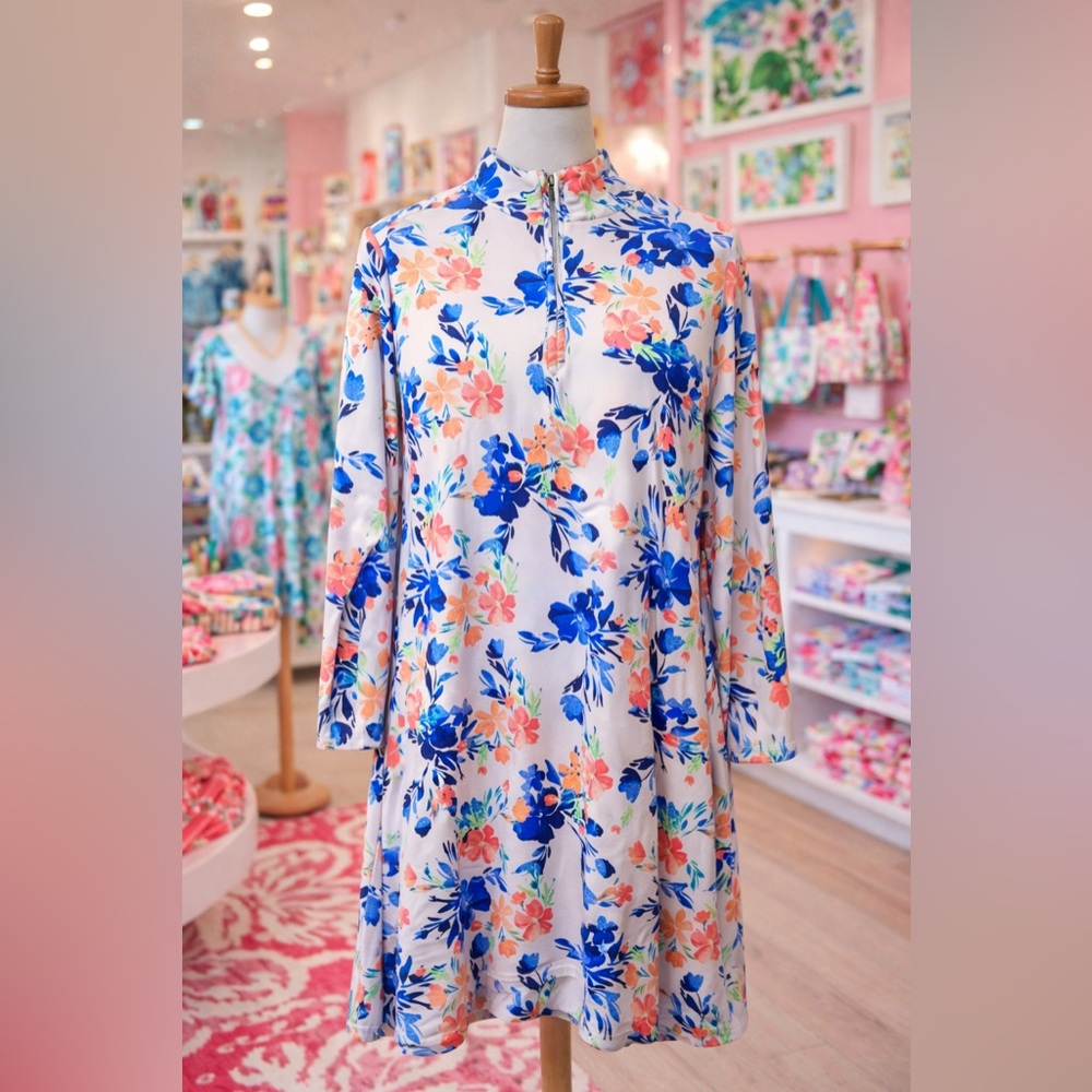 Floral Long Sleeve SPF Midi Dress